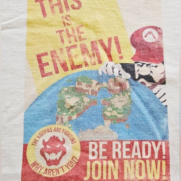 Vintage Super Mario Propaganda Bowser Villain Recruit Poster Cotton Tee Shirt XL - Picture 4 of 7